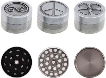 Grinder Metal 4 tlg. 3/s (Ying und Yang, Peace, Kleeblatt) in 12er T-Dsp.